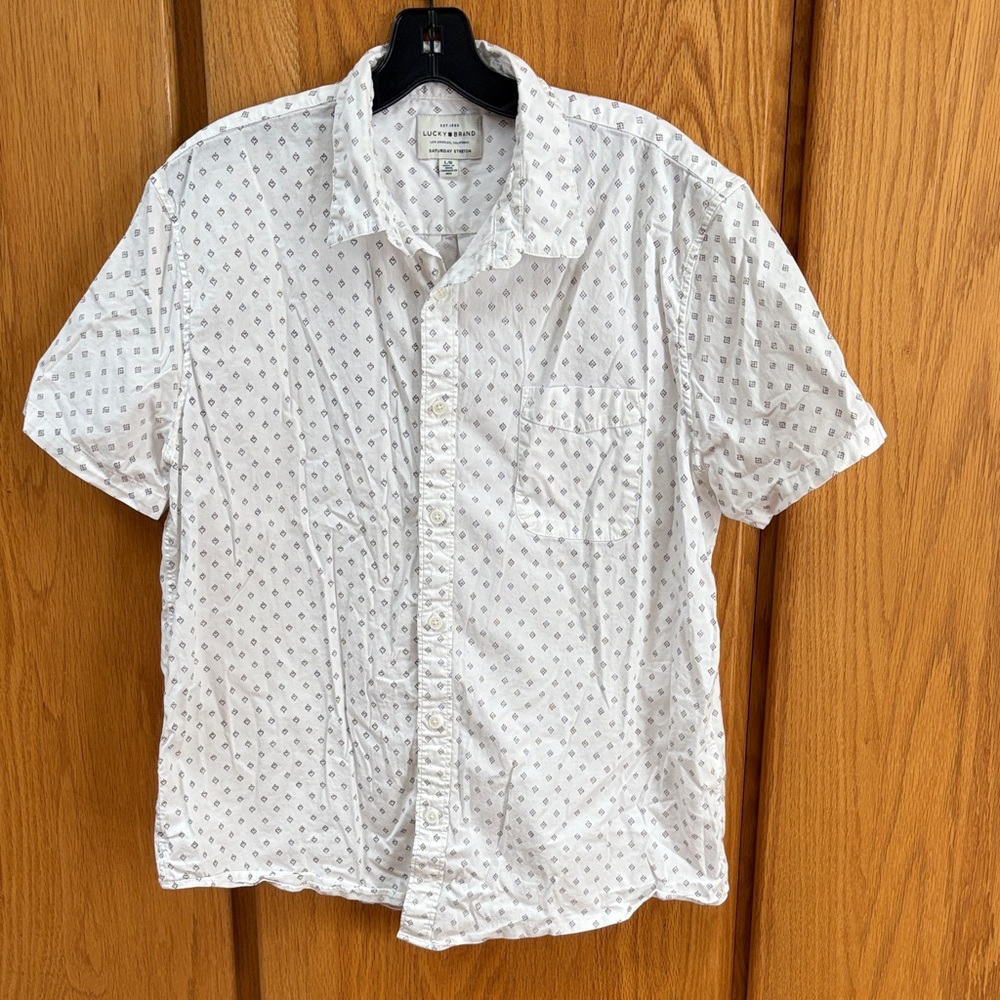 Lucky Brand Saturday Stretch Geometric Print Short Sleeve Shirt L